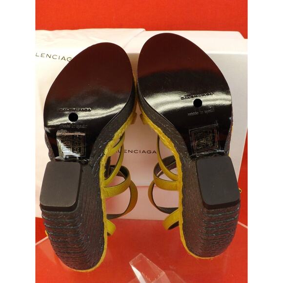 NIB BALENCIAGA ARENA MUSTARD YELLOW LEATHER WEDGE STUDDED SANDALS 40 $745 - Picture 11 of 12